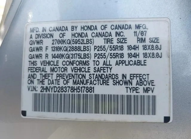 2HNYD28378H517881 2008 2008 Acura MDX- Technology Package 9