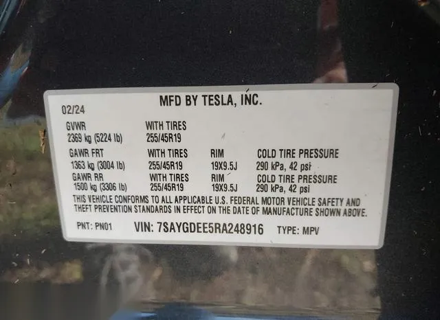 7SAYGDEE5RA248916 2024 2024 Tesla Model Y- Long Range Dual 9