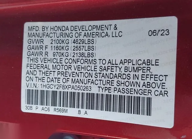 1HGCY2F8XPA050263 2023 2023 Honda Accord- Hybrid Touring 9