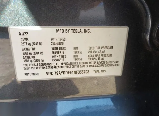 7SAYGDEE1NF355703 2022 2022 Tesla Model Y- Long Range Dual 9