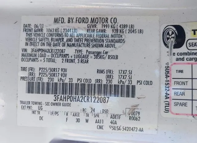 3FAHP0HA2CR122087 2012 2012 Ford Fusion- SE 9