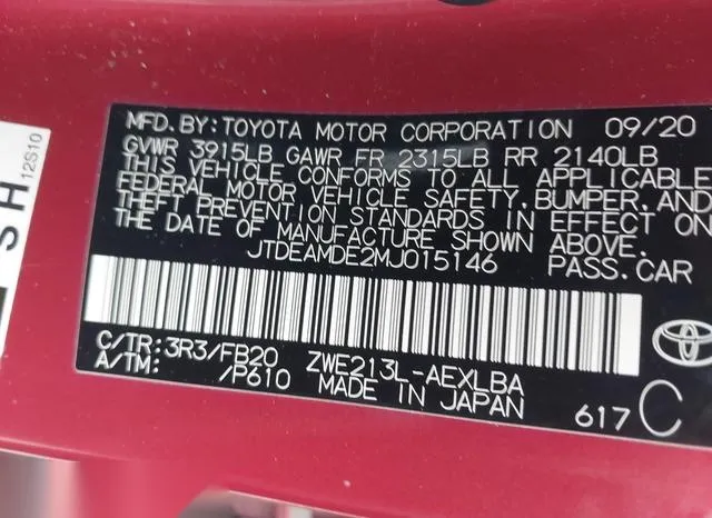 JTDEAMDE2MJ015146 2021 2021 Toyota Corolla- Hybrid Le 9