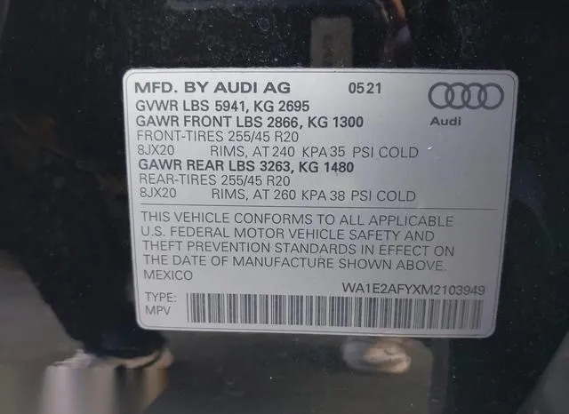 WA1E2AFYXM2103949 2021 2021 Audi Q5- Premium Plus 55 Tfsi E 9