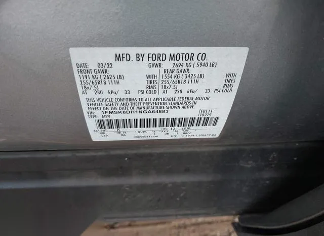 1FMSK8DH1NGA64883 2022 2022 Ford Explorer- Xlt 9