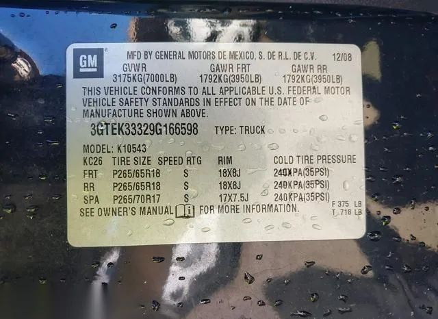 3GTEK33329G166598 2009 2009 GMC Sierra- 1500 Slt 9