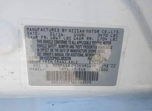 3N1CE2CP9GL383228 2016 2016 Nissan Versa- Note SV 9