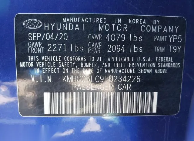 KMHC05LC9LU234226 2020 2020 Hyundai Ioniq- Hybrid Limited 9