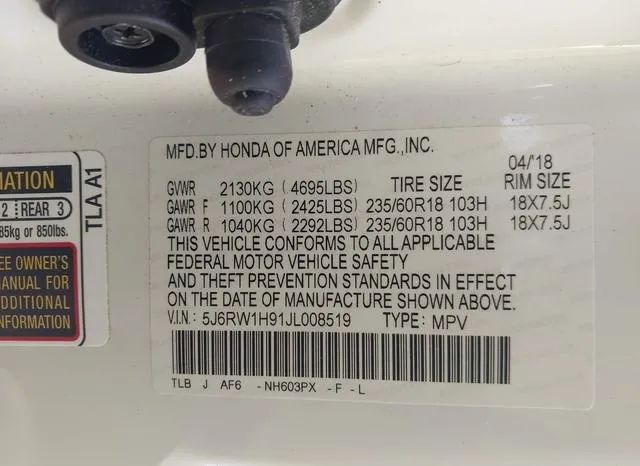 5J6RW1H91JL008519 2018 2018 Honda CR-V- Touring 9