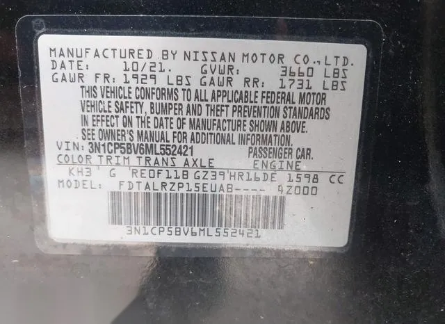 3N1CP5BV6ML552421 2021 2021 Nissan Kicks- S Xtronic Cvt 9