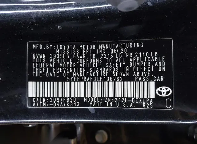 5YFEPRAE3LP136262 2020 2020 Toyota Corolla- LE 9