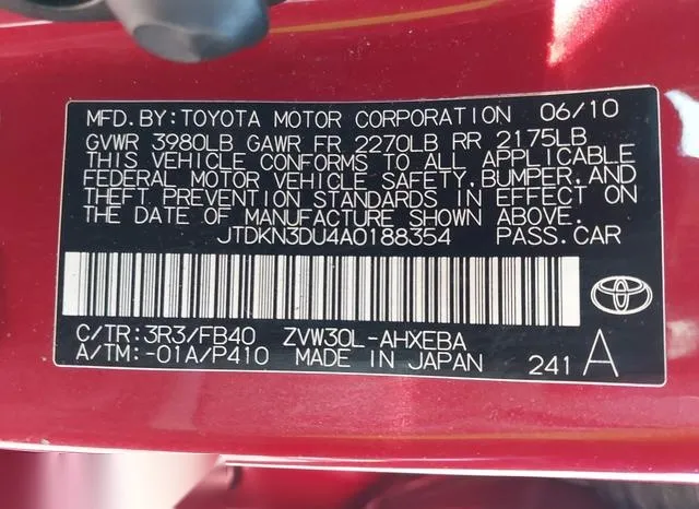 JTDKN3DU4A0188354 2010 2010 Toyota Prius- II 9