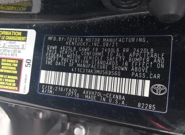 4T1C31AK3MU569560 2021 2021 Toyota Camry- Le Hybrid 9