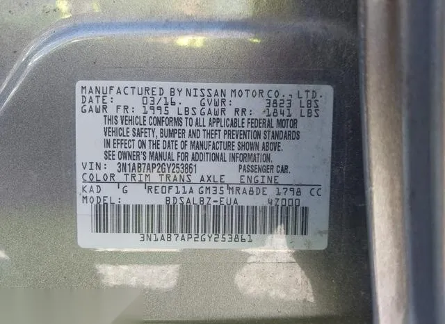 3N1AB7AP2GY253861 2016 2016 Nissan Sentra- Fe- S/S/Sl/Sr/Sv 9