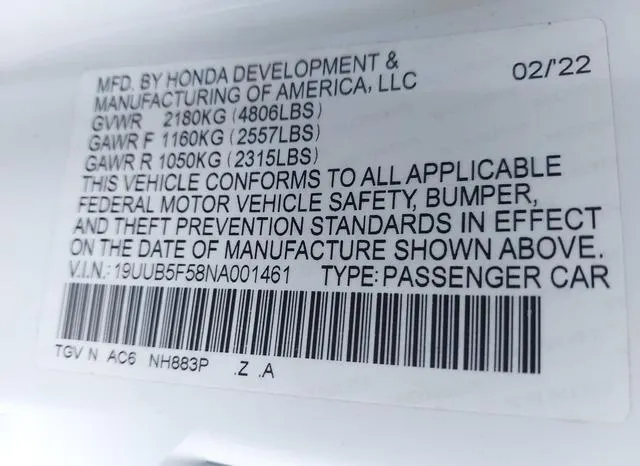 19UUB5F58NA001461 2022 2022 Acura TLX- A-Spec Package 9