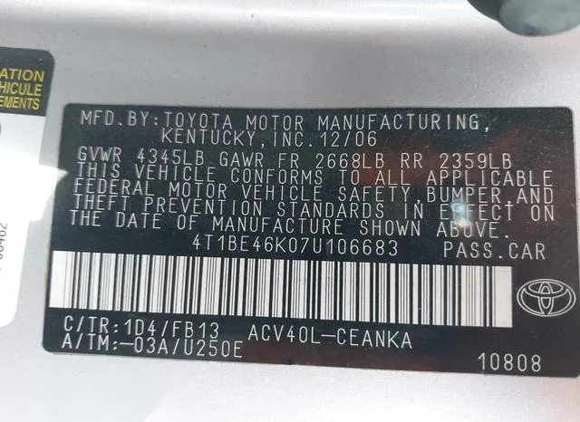 4T1BE46K07U106683 2007 2007 Toyota Camry- CE 9