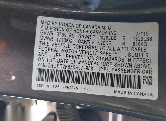 2HGFC2F65KH578958 2019 2019 Honda Civic- LX 9