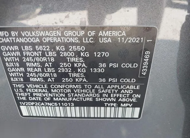 1V2DP2CA7NC511013 2022 2022 Volkswagen Atlas- 2-0T Se 9