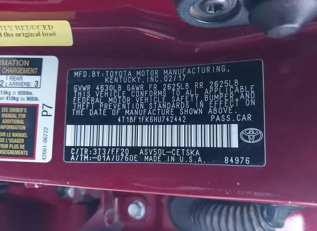 4T1BF1FK6HU742442 2017 2017 Toyota Camry- SE 9