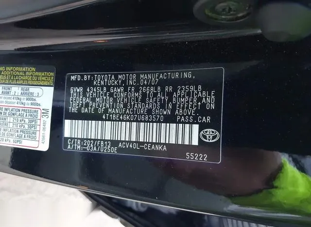 4T1BE46K07U683570 2007 2007 Toyota Camry- LE 9