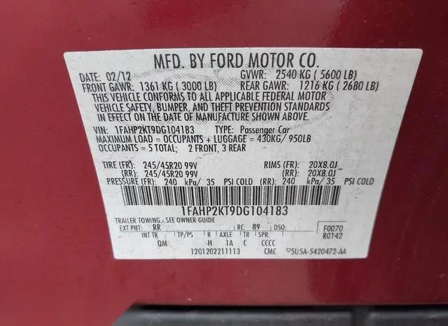 1FAHP2KT9DG104183 2013 2013 Ford Taurus- Sho 9