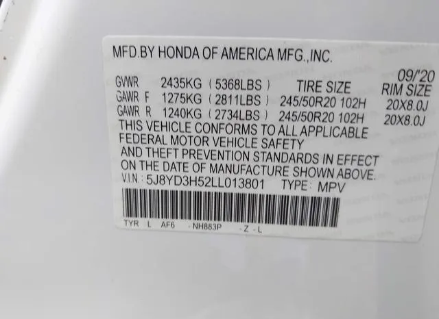 5J8YD3H52LL013801 2020 2020 Acura MDX- Technology Package 9