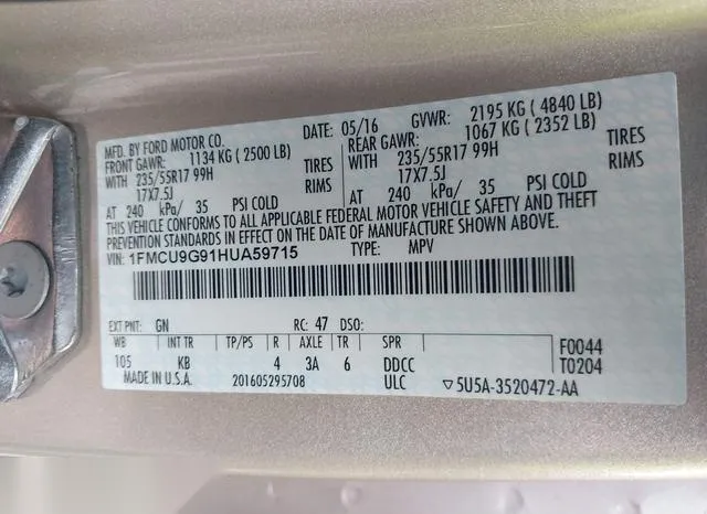 1FMCU9G91HUA59715 2017 2017 Ford Escape- SE 9