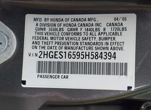 2HGES16595H584394 2005 2005 Honda Civic- LX 9