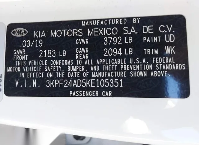 3KPF24AD5KE105351 2019 2019 KIA Forte- Lxs 9