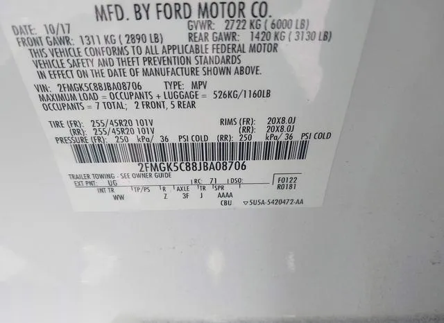 2FMGK5C88JBA08706 2018 2018 Ford Flex- Sel 9