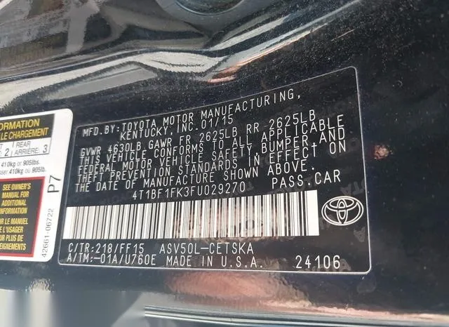 4T1BF1FK3FU029270 2015 2015 Toyota Camry- SE 9