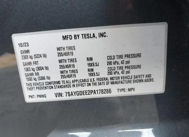 7SAYGDEE2PA178286 2023 2023 Tesla Model Y- Awd/Long Range Du 9