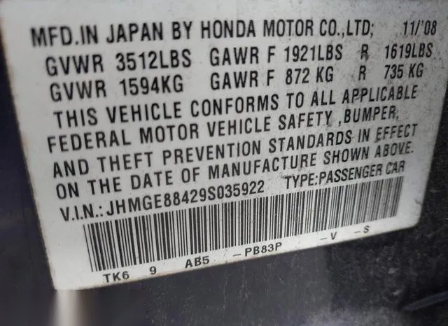 JHMGE88429S035922 2009 2009 Honda Fit- Sport 9