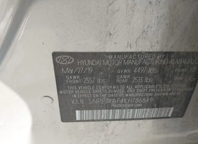 5NPE34AF4KH786849 2019 2019 Hyundai Sonata- Sel 9