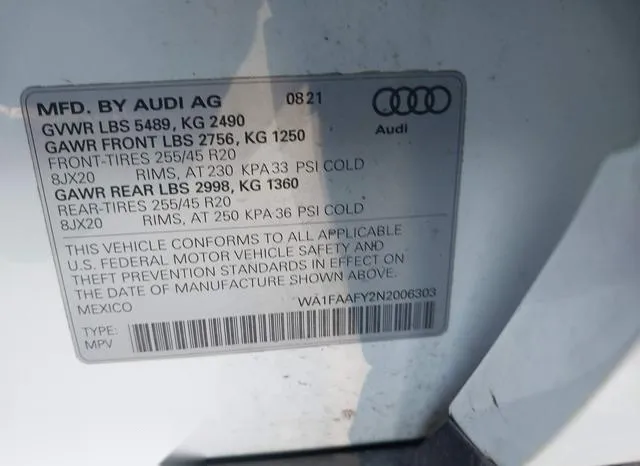 WA1FAAFY2N2006303 2022 2022 Audi Q5- Prestige 45 Tfsi S Lin 9