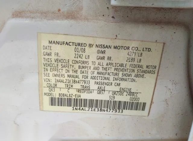 1N4AL21E38N477933 2008 2008 Nissan Altima- 2-5 S 9