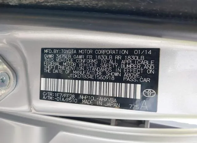 JTDKDTB34E1560918 2014 2014 Toyota Prius- C Four/One/Three/Two 9