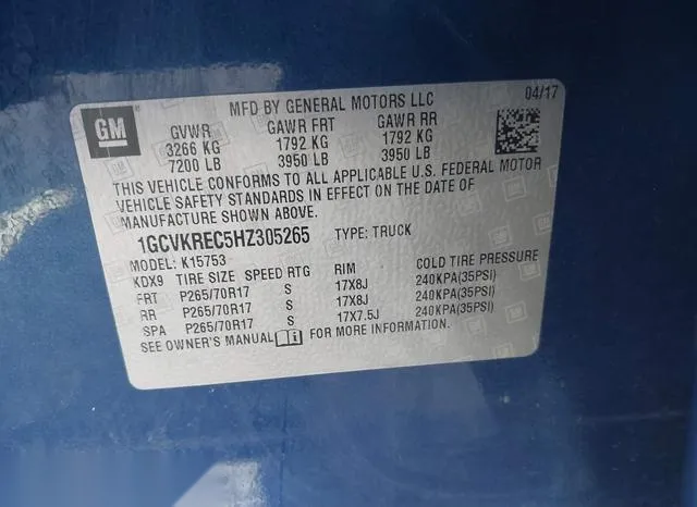 1GCVKREC5HZ305265 2017 2017 Chevrolet Silverado 1500- 1LT 9