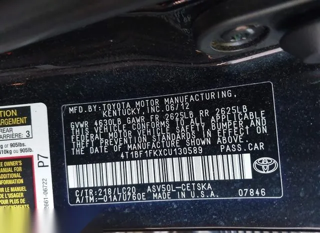 4T1BF1FKXCU130589 2012 2012 Toyota Camry- SE 9