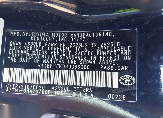 4T1BF1FK0HU386960 2017 2017 Toyota Camry- SE 9