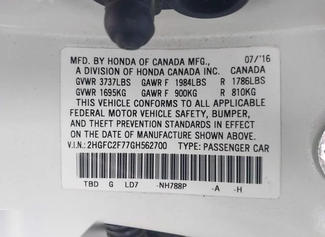 2HGFC2F77GH562700 2016 2016 Honda Civic- EX 9