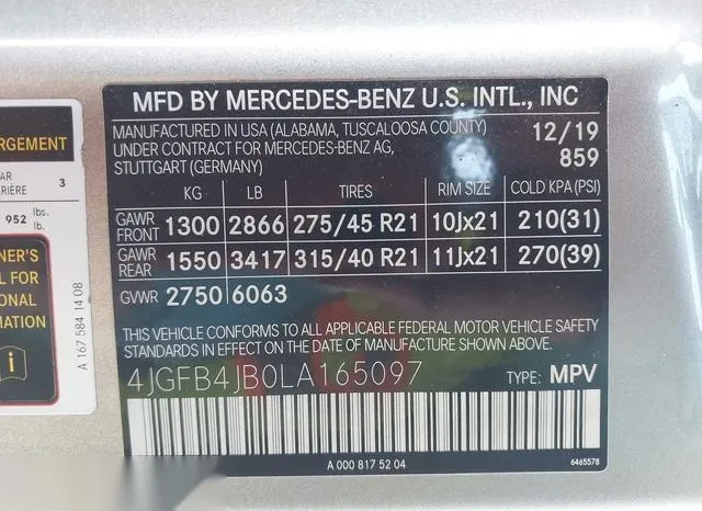 4JGFB4JB0LA165097 2020 2020 Mercedes-Benz GLE 350 9