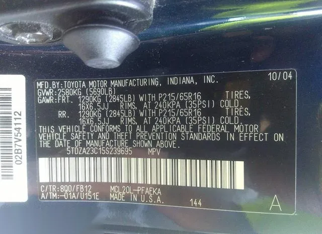 5TDZA23C15S239695 2005 2005 Toyota Sienna- LE 9