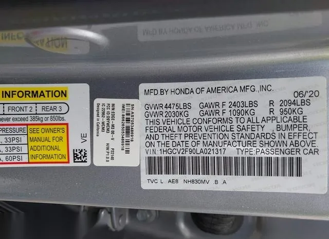 1HGCV2F90LA021317 2020 2020 Honda Accord- Touring 9