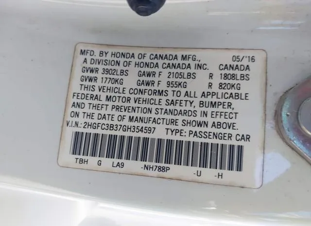 2HGFC3B37GH354597 2016 2016 Honda Civic- Ex-T 9