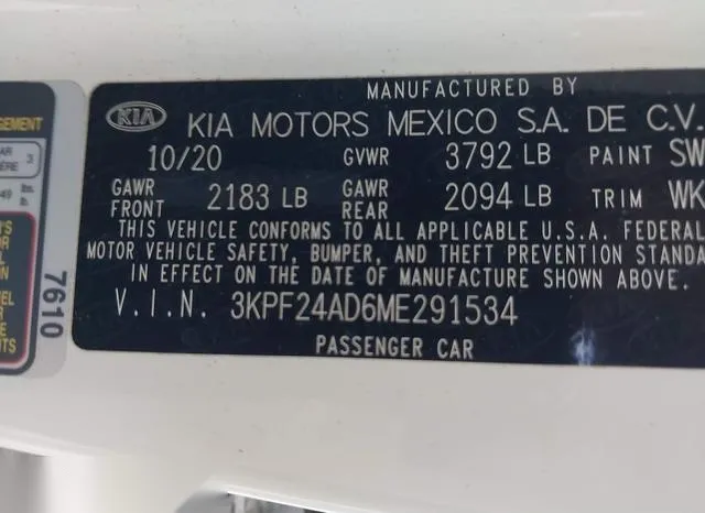 3KPF24AD6ME291534 2021 2021 KIA Forte- Lxs 9