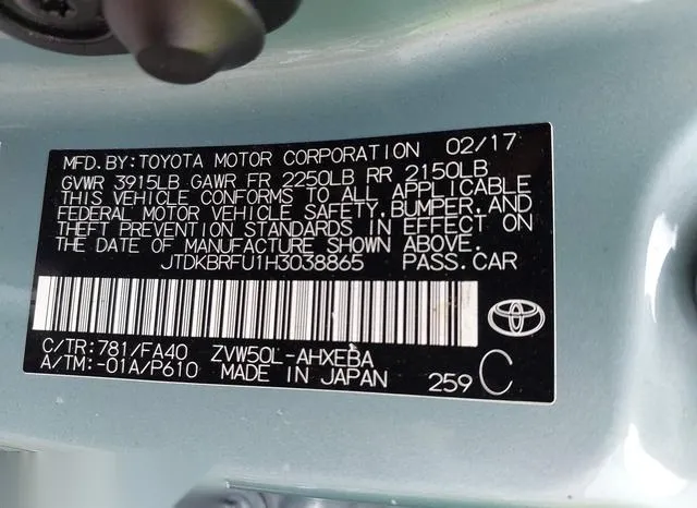 JTDKBRFU1H3038865 2017 2017 Toyota Prius- Two 9