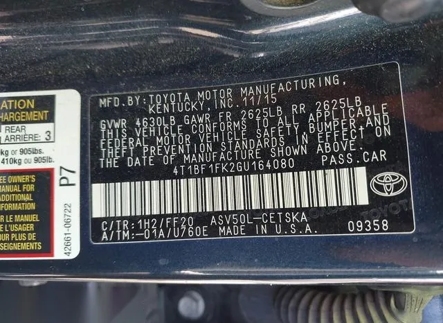 4T1BF1FK2GU164080 2016 2016 Toyota Camry- SE 9