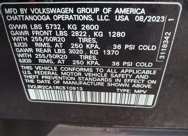 1V2JR2CA1RC510913 2024 2024 Volkswagen Atlas- 2-0T Se W/Tec 9