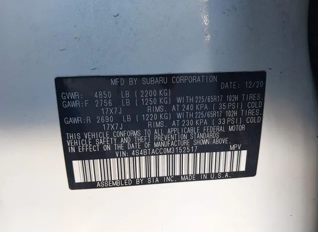 4S4BTACC0M3152517 2021 2021 Subaru Outback- Premium 9