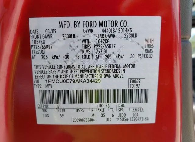 1FMCU0E79AKA34429 2010 2010 Ford Escape- Limited 9